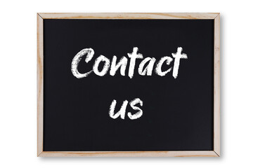 Obraz premium contact us words in chalk on chalkboard