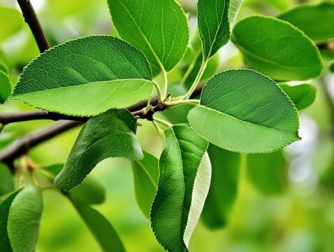 Elegant Twig with Ebenaceae Leaves and Menispermaceae Apples