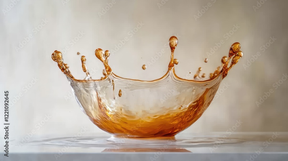 Poster artistic shot of crown-shaped water splash transforming into a sphere on a white surface, symbolizin
