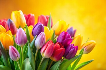 Fototapeta premium Vibrant Spring Tulips: Colorful Banner with Copy Space for Springtime Design
