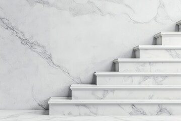 Marble staircase with key business icons on each step, elegant atmosphere, 3D illustration,