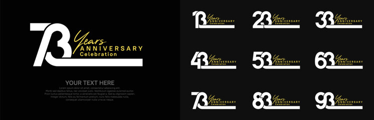 Anniversary logo set vector design, white and yellow color for celebration event