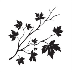 hand drawing Autumn Tree Branch Silhouette with Leaves isolated Vector Graphic on White Background