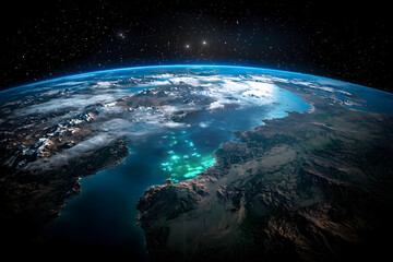 Obraz premium A breathtaking collection of Earth views from space, showcasing oceans, rivers, and lush landscapes, ideal for environmental campaigns, educational materials, or designs celebrating the planet’s beaut