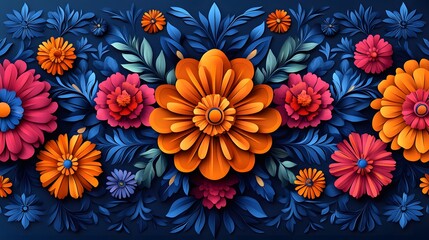 Ornate Papel Picado Vector Template Showcasing Floral Motifs and Geometric Patterns for Cultural Celebrations in Mexican Art