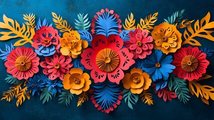 Unique Papel Picado Vector Design Capturing the Spirit of Mexican Festivities with Stunning Floral and Geometric Paper Decorations