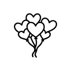 Black Silhouette Vector Valentine day A bunch of heart-shaped balloons, each with the outline of an ancient Greek key pattern on it. A coloring page for girls aged 4-8, with thick lines and clean,