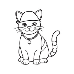 Cozy 90's Groovy: Bold and Easy Coloring Page, Line art, Black and White, cat Coloring page