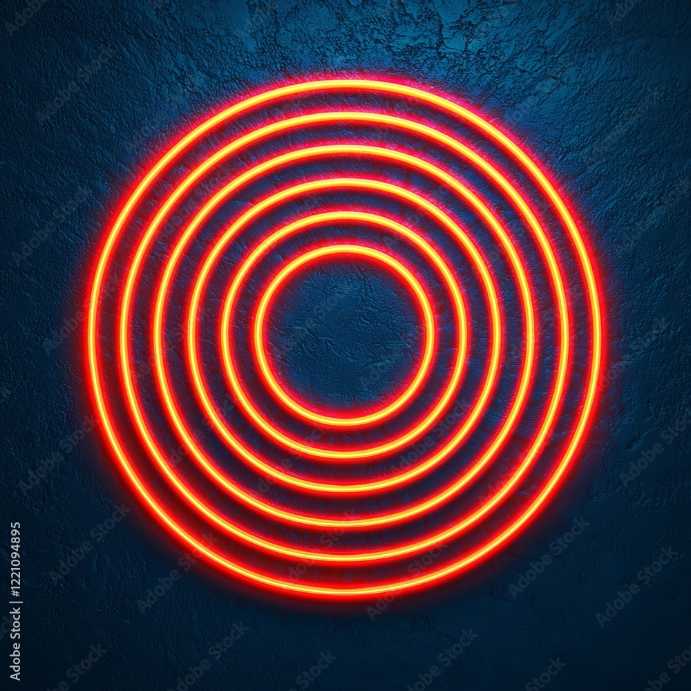 Aufkleber abstract neon circular pattern with glowing rings on a textured background, perfect for modern desig