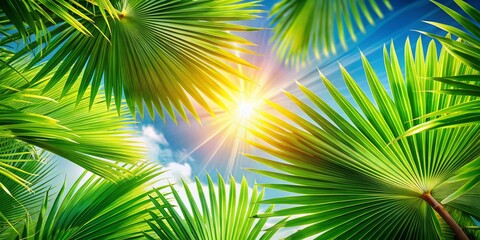Obraz premium Vibrant Tropical Summer Palm Leaves Long Exposure Abstract Background