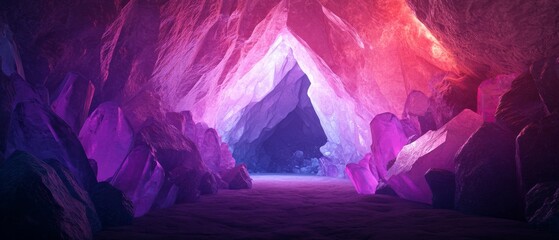 Fototapeta premium An enchanting cave illuminated by vibrant crystals, showcasing nature's beauty and colorful formations in a magical atmosphere.