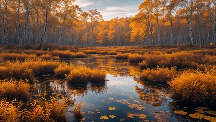 Obraz premium 10 Mesmerizing Beauty of Autumn Bog Shines Through Nature