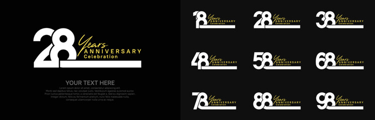 Anniversary logo set vector design, white and yellow color for celebration event