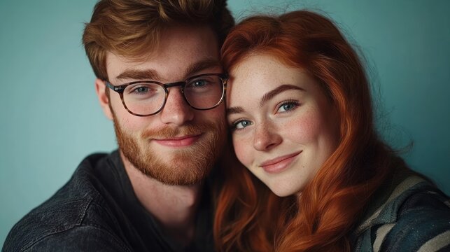 Red haired couple intimate portrait together smiling