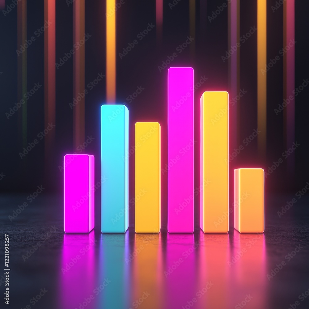 Poster colorful neon bars create a vibrant data visualization, showcasing the dynamic nature of modern tech