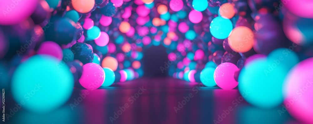Poster colorful spheres illuminate a futuristic tunnel, creating a vibrant and dynamic atmosphere for creat