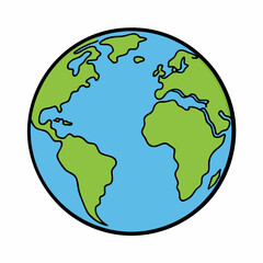 earth, black outline, vector illustration, white background