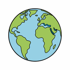 earth, black outline, vector illustration, white background