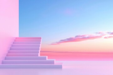 Minimalist staircase with key business success elements on each step, corporate theme, 3D illustration,
