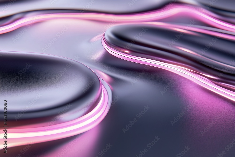 Poster fluid metallic surface features neon lights gliding over its contours, creating a captivating visual