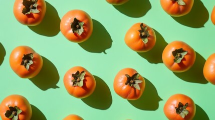Vibrant Persimmon Pattern on a Fresh Green Background