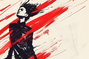 Illustration of Fashion magazine cover featuring a trendy model sketched in freehand revival, bold lines, minimalist backdrop Ai Generate.
