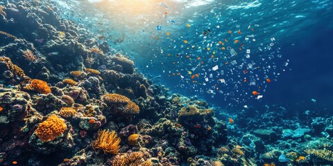 Fototapeta premium Sources of microplastics and their effects on marine ecosystems a study of pollution dynamics