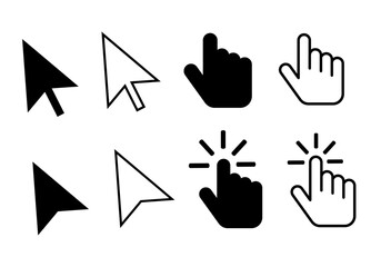 Cursor arrow set, cursor mouse silhouette, hand cursor, black cursor, line cursor, flat, vector icon, new 2025