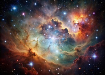 Naklejka premium Vintage Celestial Wonders: Nebula and Star Cluster in Deep Space