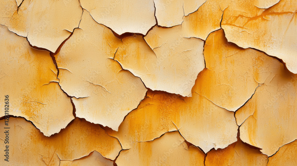 Poster minimalist rust textures background, peeling paint texture in yellowish tones, showcasing rustic cha