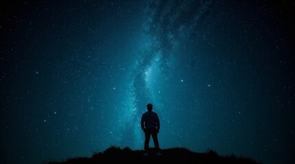 Fototapeta premium Person Standing Under a Starry Night Sky, Gazing at the Milky Way