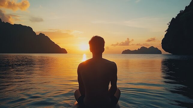 Soaking in the breathtaking sunset at Bacuit Archipelago, Palawan, as a traveler marvels at the serene beauty of El Nido coastline.