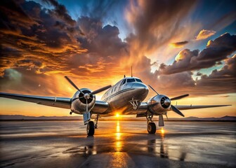 Fototapeta premium Vintage Douglas Aircraft Landing, Retro Airplane Taxiing on Asphalt