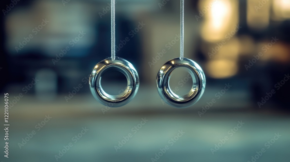 Poster two magnets floating in mid-air, held by a transparent string, with a subtle sense of tension, illus