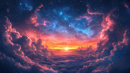 Fototapeta premium A serene night sky featuring a gradient of deep blues and purples,