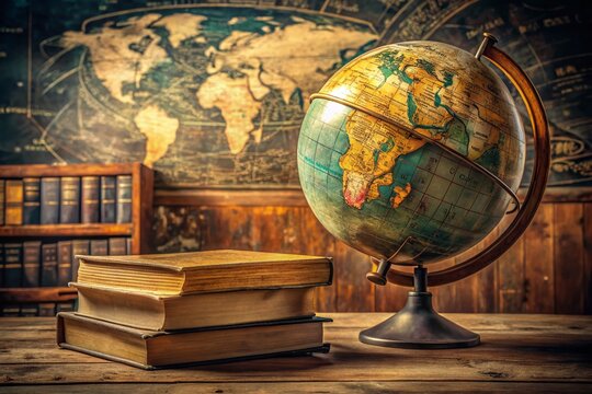 Vintage Globe, Textbooks, Chalkboard Math Equations - Educational Stock Photo