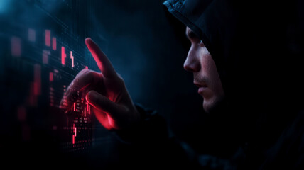 Analyst working with multi-dimensional graphs, optimizing statistical outputs, digital screens filled with numbers and charts