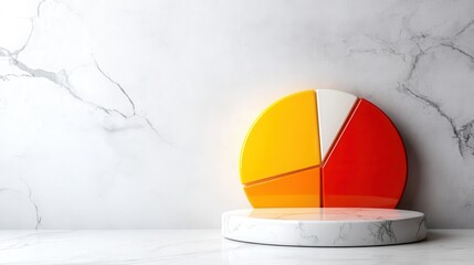 An abstract pie chart featuring vibrant colors set against a minimalist marble background, symbolizing data analysis, creativity, and innovative design in modern aesthetics.
