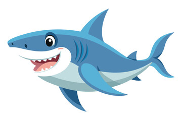 Fototapeta premium Cartoon Shark Illustration Vector Graphic of a Happy, Smiling Blue Shark for Kids, Animations, and Designs