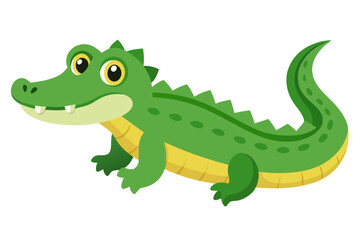 Adorable Cartoon Alligator Watercolor Vector Illustration - Isolated Green Reptile Clipart