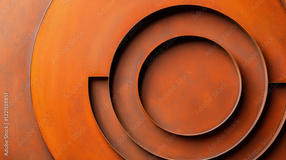 Poster minimalist rust textures background, minimalist design featuring concentric circles in orange red hu