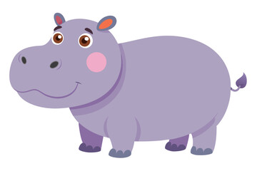 Watercolor Vector of a Cartoon Hippopotamus Animation, Cute and Fun Illustration of a Hippo, Hand-drawn Design, Vector Art on White Background, Perfect for Kids and Animal,