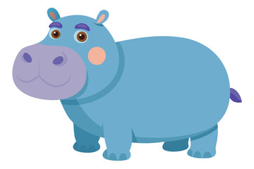 Watercolor Vector of a Cartoon Hippopotamus Animation, Cute and Fun Illustration of a Hippo, Hand-drawn Design, Vector Art on White Background, Perfect for Kids and Animal,