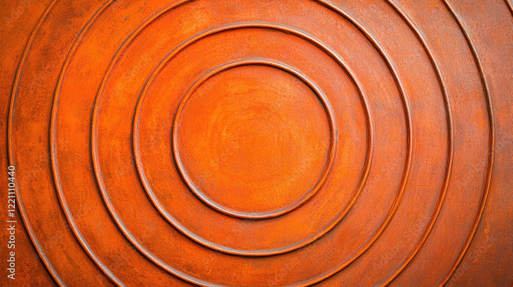 Poster minimalist rust textures background, textured concentric circles in orange red hues create minimalis