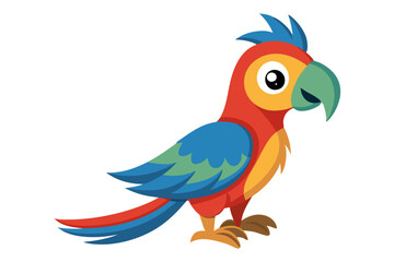 Watercolor Vector of a Cartoon Parrot – Cute and Colorful Parrot Illustration on White Background for Animation, Stickers, Prints,