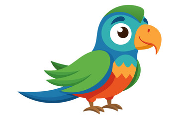 Watercolor Vector of a Cartoon Parrot &ndash; Cute and Colorful Parrot Illustration on White Background for Animation, Stickers, Prints,