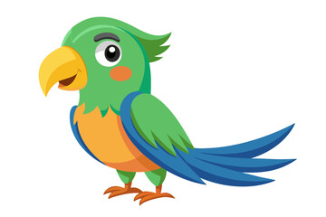 Fototapeta premium Watercolor Vector of a Cartoon Parrot – Cute and Colorful Parrot Illustration on White Background for Animation, Stickers, Prints,