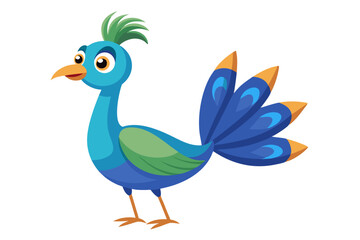 Fototapeta premium Beautiful Watercolor Vector of a Cartoon Peacock – Isolated, Colorful and Elegant Bird Illustration on White Background for Art, Design, Prints, and Digital Projects