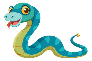Watercolor Vector of a Cartoon Snake Animation - Cute Hand-Drawn Serpent Illustration on White Background