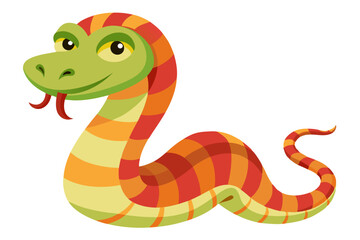 Watercolor Vector of a Cartoon Snake Animation - Cute Hand-Drawn Serpent Illustration on White Background